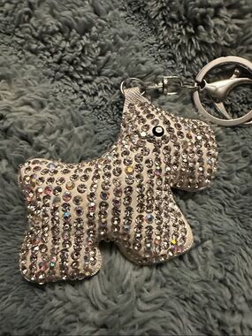 Crystal-Embellished Dog Keychain Charm - White